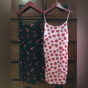 Bundle of 2 Cherry and Strawberry Print Lettuce Trim Bodycon Dresses, Size XS
